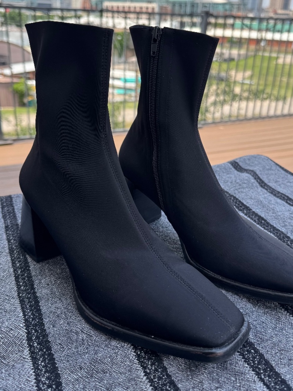 Jeffrey Campbell Geist Square Toe Block Heel Ankle Boot in Black Neoprene -Sz 8 - Picture 7 of 10